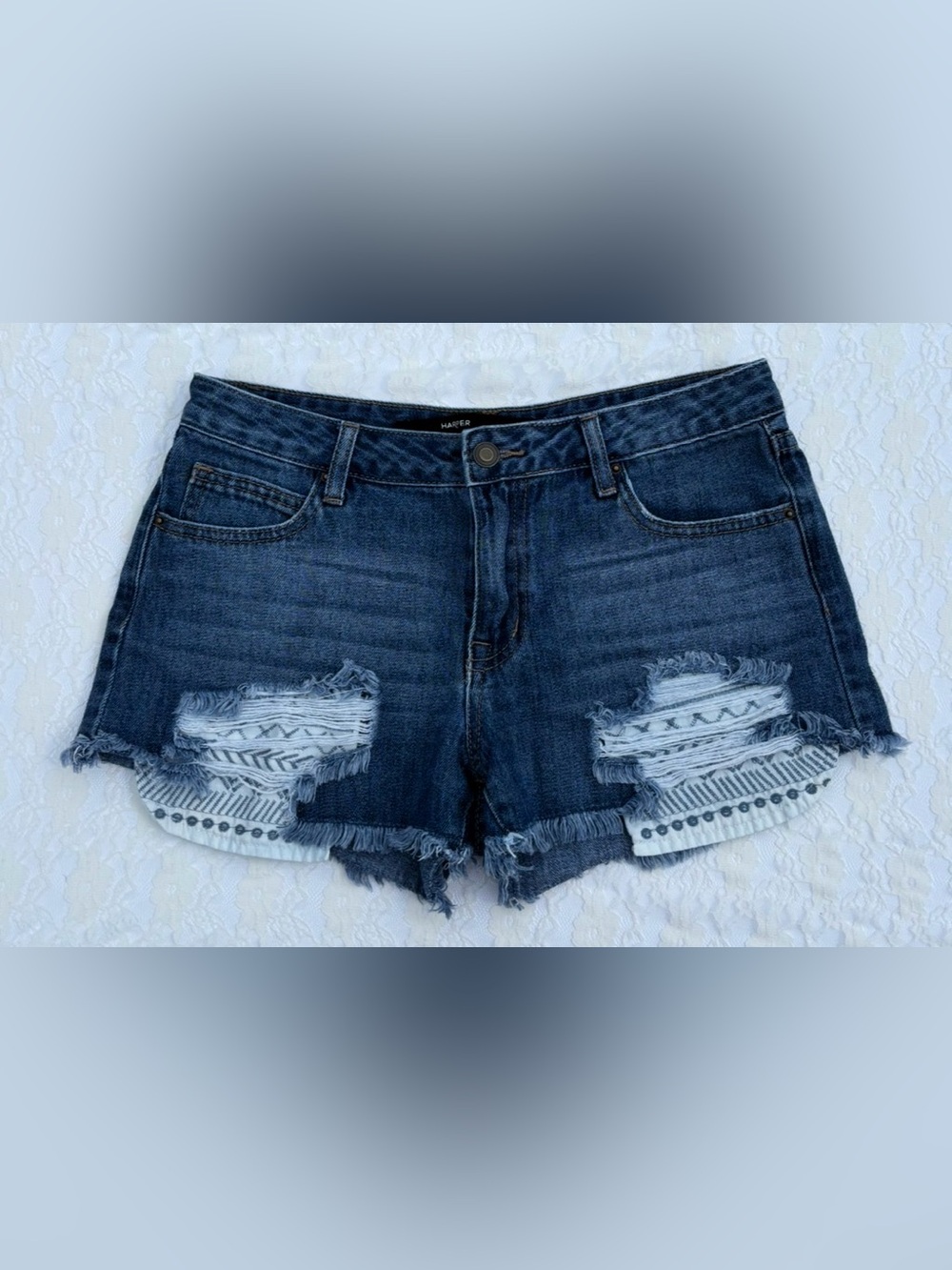HARPER Shorts Womens 27 Cut Offs Raw Hem Micro Distressed Embroidered Beach Vaca